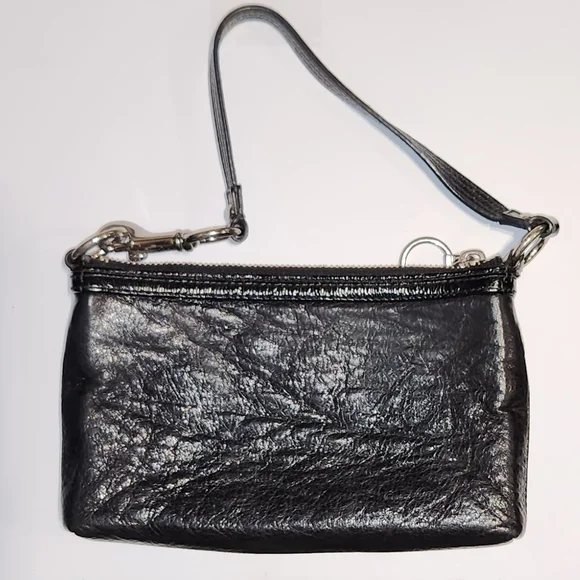 Coach Poppy Black Leather Mini Bag/Wristlet with Silver Accents - Picture 2 of 5